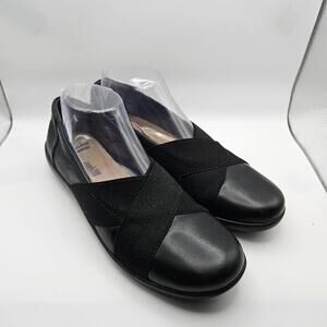 Clarks Womens Medora Jem Slip On Black Leather Elastic Strap Flats Size US 8.5